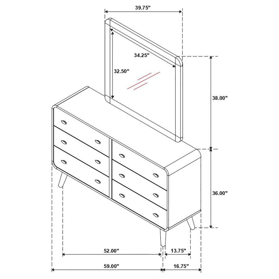 Robyn 6-drawer Bedroom Dresser and Mirror Light Ash