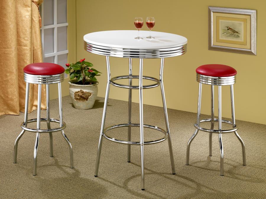 Modal Additional Images for Retro Upholstered Metal Swivel Bar Stool Red (Set of 2)