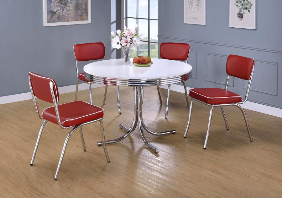 Modal Additional Images for Retro Round 42-inch Wood Top Dining Table White and Chrome