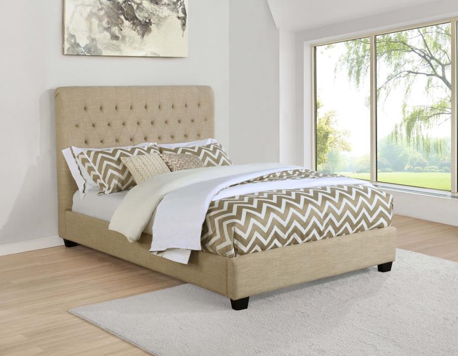 Chloe Upholstered California King Panel Bed Oatmeal