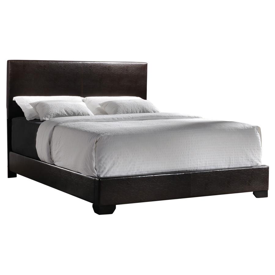 Conner Upholstered Eastern King Panel Bed Dark Brown (image for) Conner Upholstered Eastern King Panel Bed Dark Brown