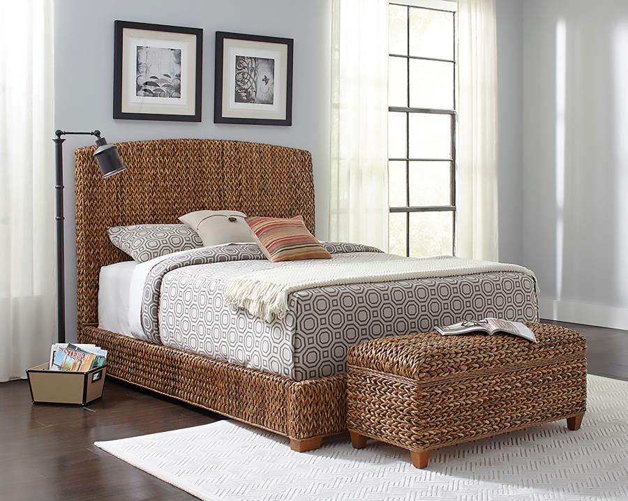Laughton Banana Leaf Eastern King Panel Bed Amber