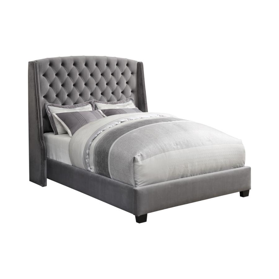 Pissarro Upholstered Eastern King Wingback Bed Grey (image for) Pissarro Upholstered Eastern King Wingback Bed Grey