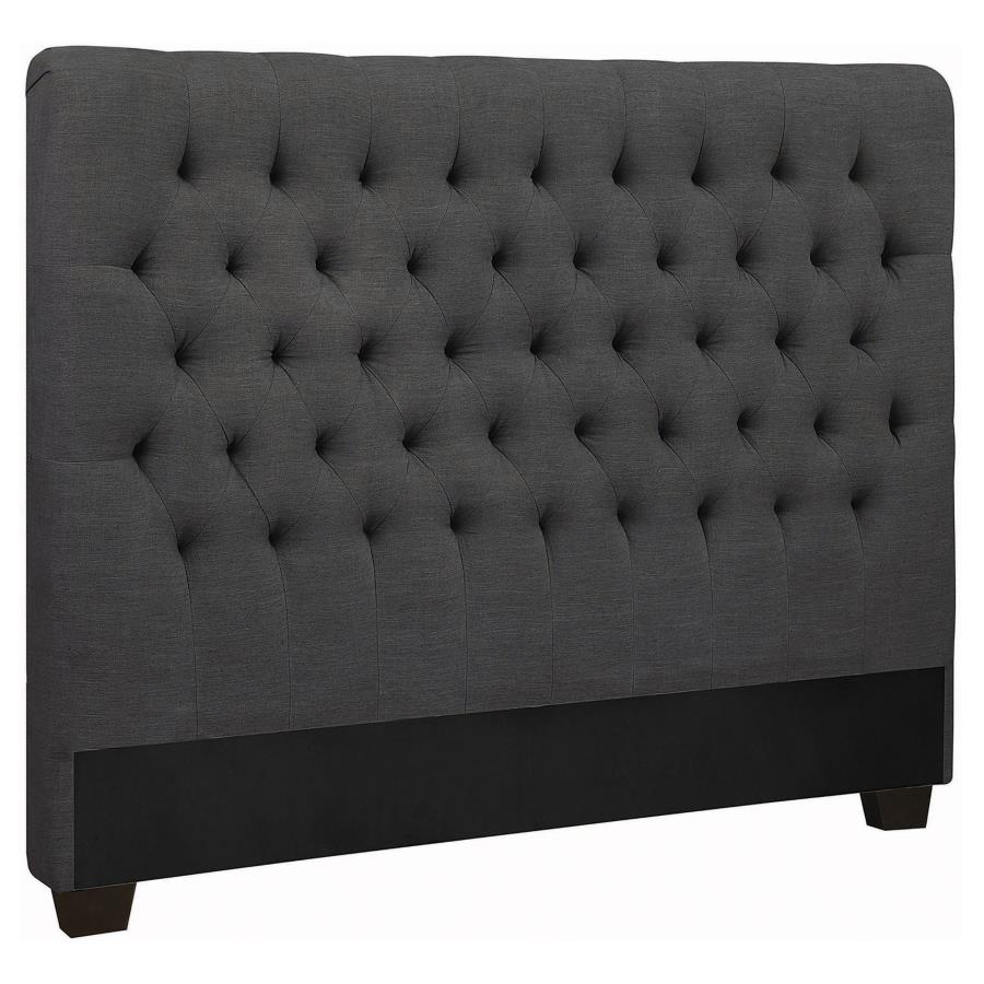 Chloe Upholstered Full Panel Headboard Charcoal (image for) Chloe Upholstered Full Panel Headboard Charcoal