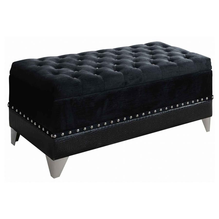 Barzini Velvet Upholstered Tufted Storage Bench Black (image for) Barzini Velvet Upholstered Tufted Storage Bench Black