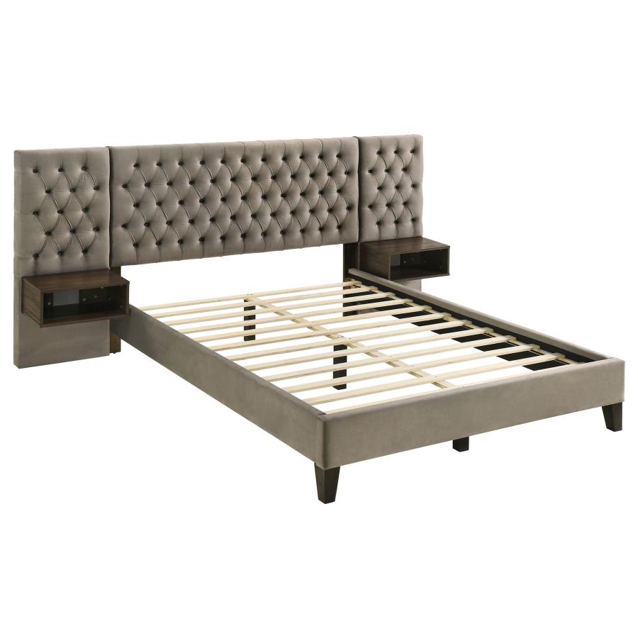 Marley Upholstered Eastern King Wall Panel Bed Light Brown (image for) Marley Upholstered Eastern King Wall Panel Bed Light Brown
