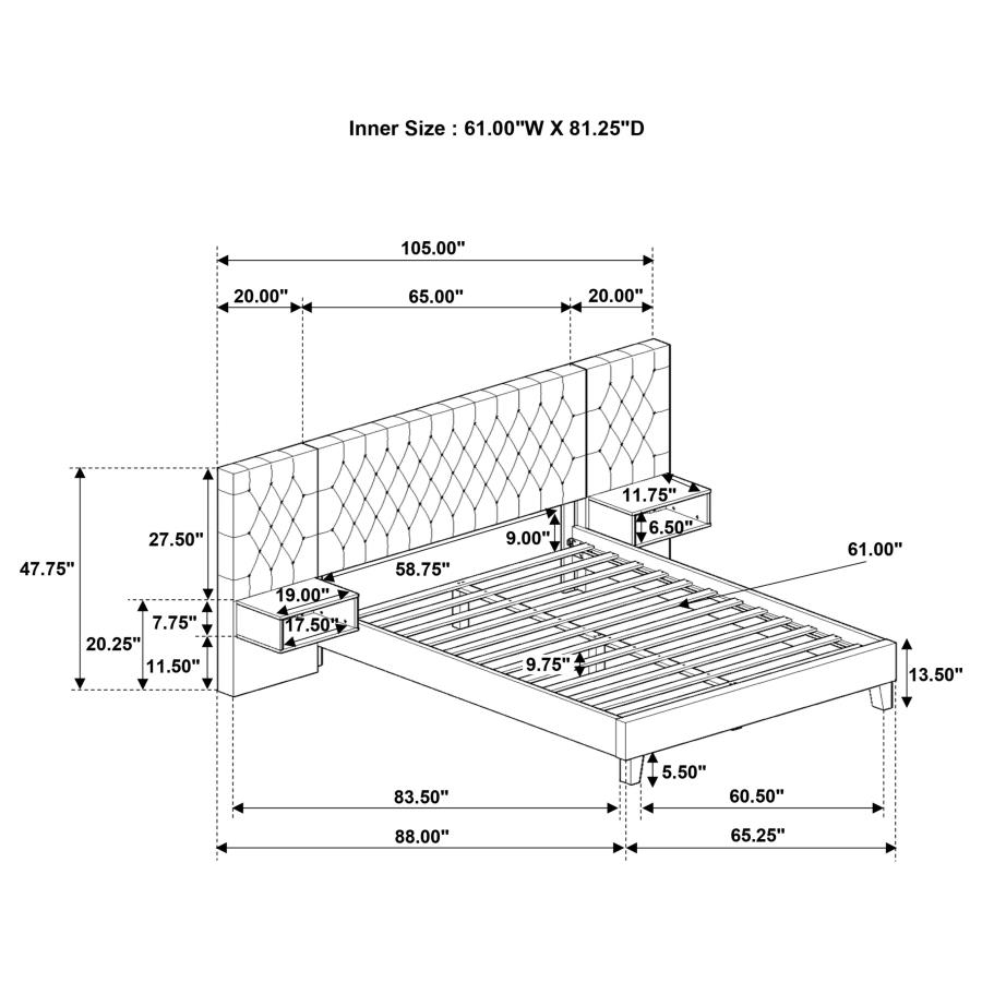 Modal Additional Images for Marley Upholstered Queen Wall Panel Bed Light Brown