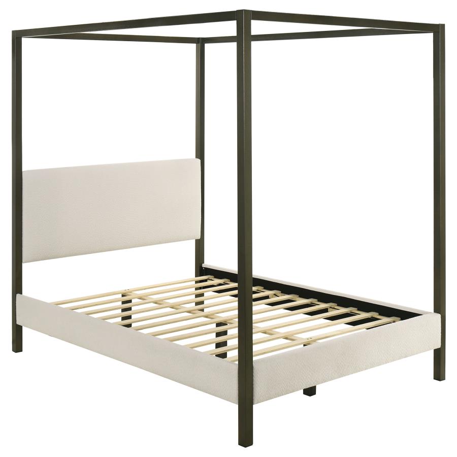 Monroe Upholstered Queen Canopy Bed Vanilla (image for) Monroe Upholstered Queen Canopy Bed Vanilla