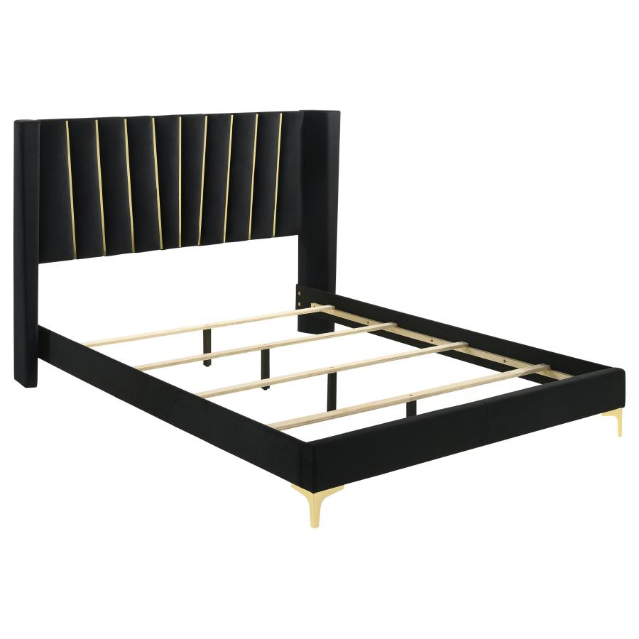 Kendall Upholstered Eastern King Panel Bed Black (image for) Kendall Upholstered Eastern King Panel Bed Black
