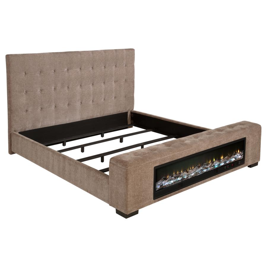 (image for) Senna Upholstered Eastern King Audio Flame Visualizer Bed Brown
