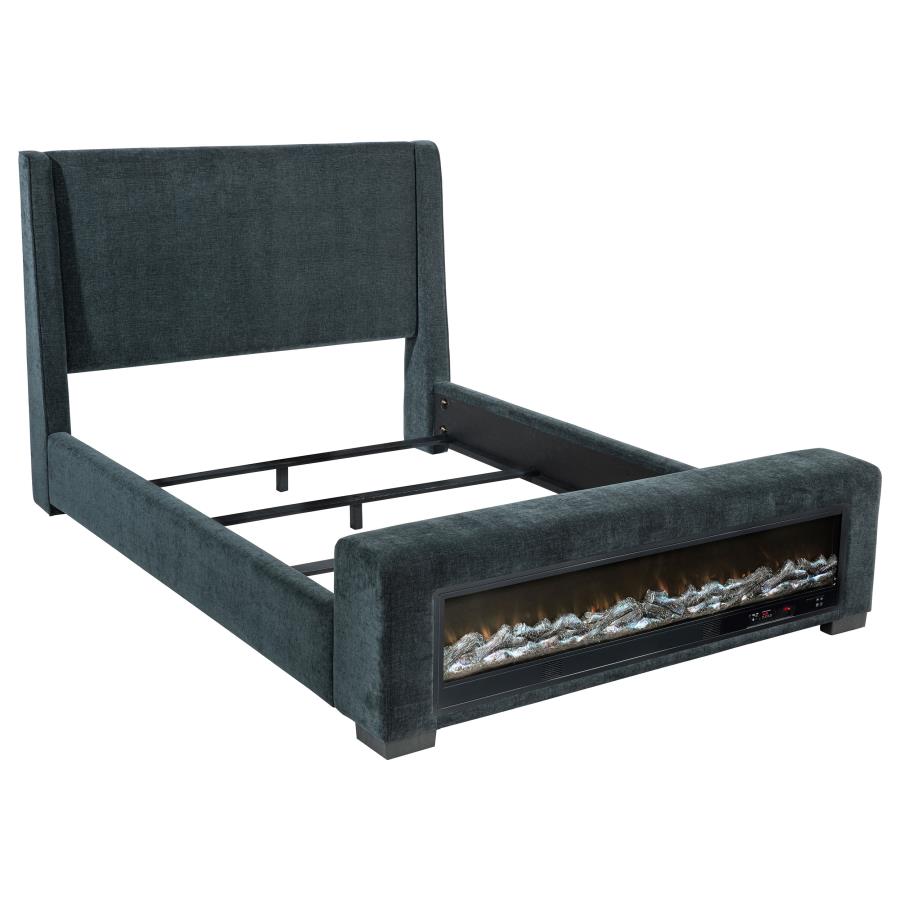 (image for) Preston Upholstered Queen Audio Flame Visualizer Bed Dark Blue