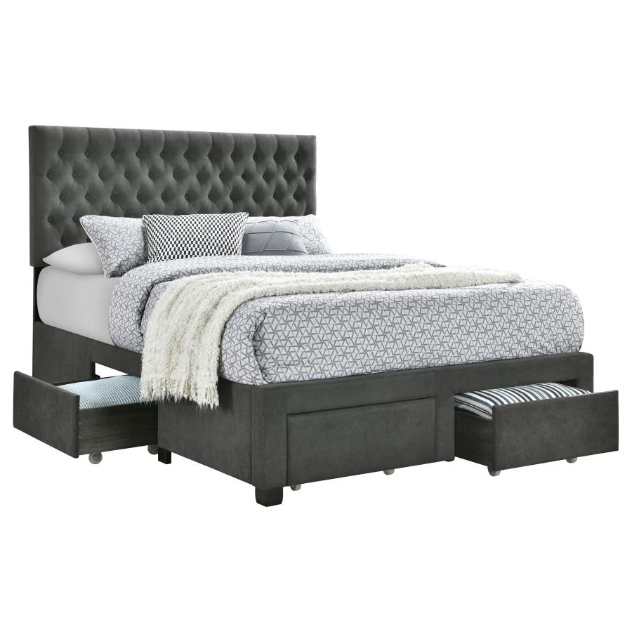Soledad Upholstered Eastern King Storage Panel Bed Grey (image for) Soledad Upholstered Eastern King Storage Panel Bed Grey