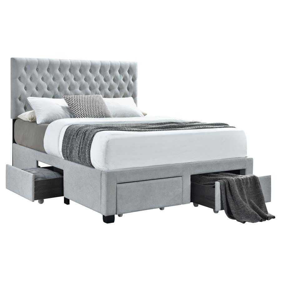 Soledad Upholstered Eastern King Storage Bed Light Grey (image for) Soledad Upholstered Eastern King Storage Bed Light Grey