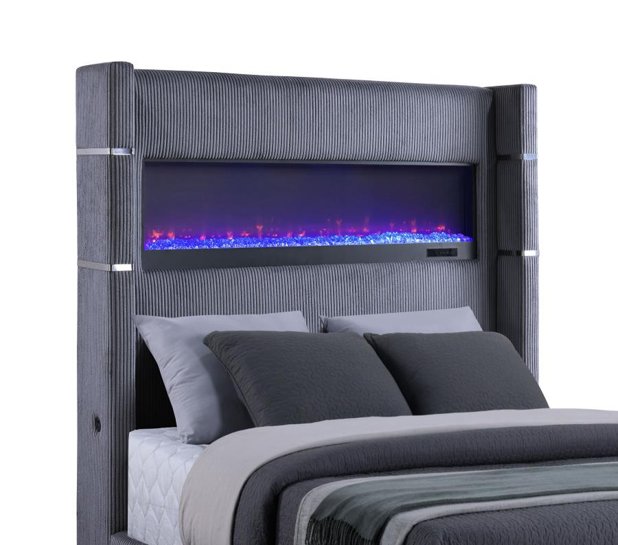 Tisdall Upholstered Cal King Flame Visualizer Bed Grey