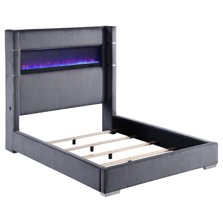 Tisdall 67-inch Upholstered Queen Fireplace Bed Grey (image for) Tisdall 67-inch Upholstered Queen Fireplace Bed Grey