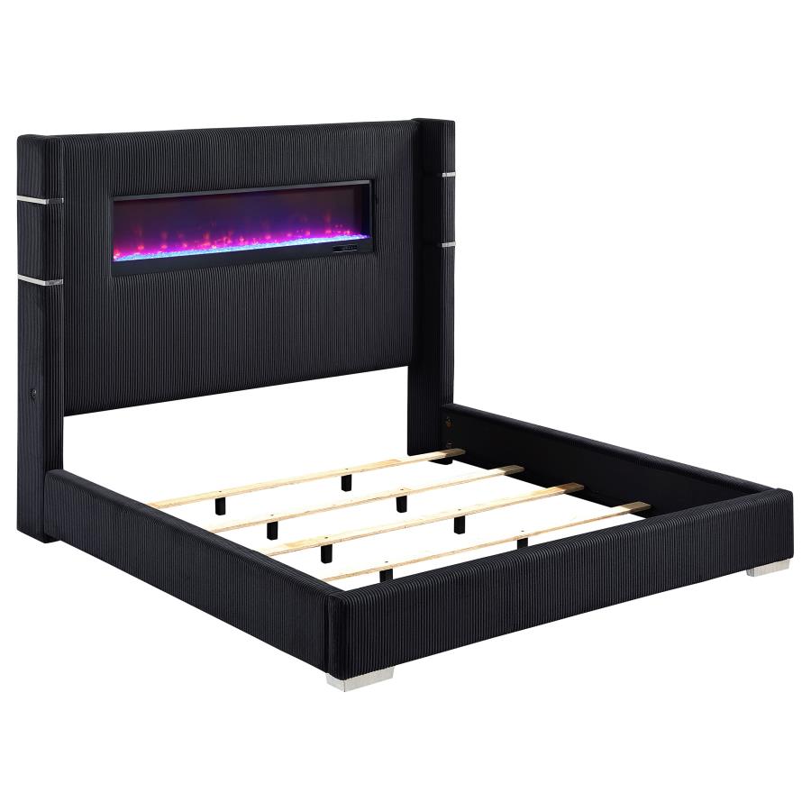 Tisdall 67-inch Upholstered Queen Fireplace Bed Black (image for) Tisdall 67-inch Upholstered Queen Fireplace Bed Black