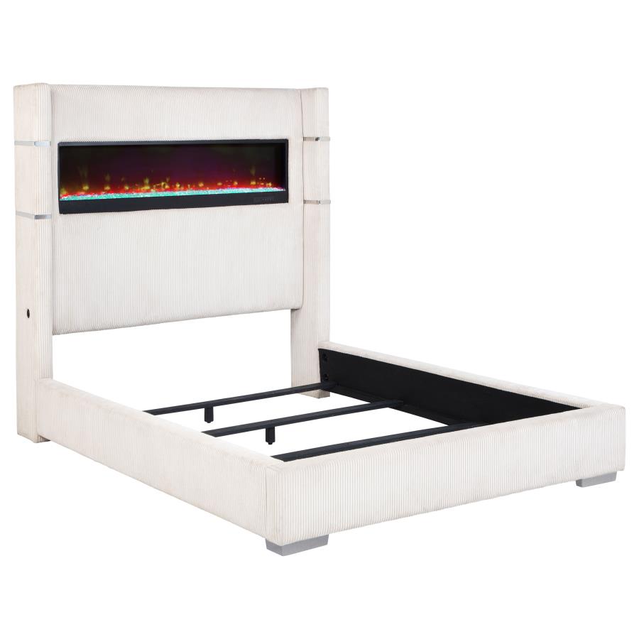 (image for) Tisdall Upholstered Queen Flame Visualizer Bed Cream