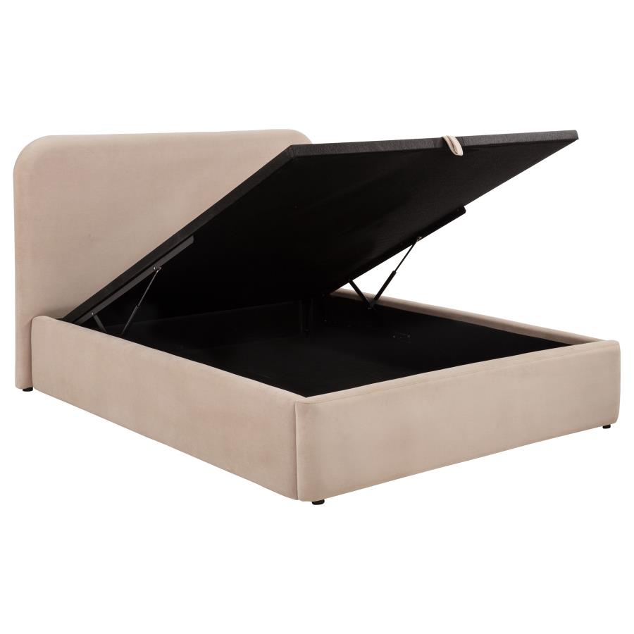 (image for) Anders Upholstered Eastern King Storage Lift Platform Bed Beige