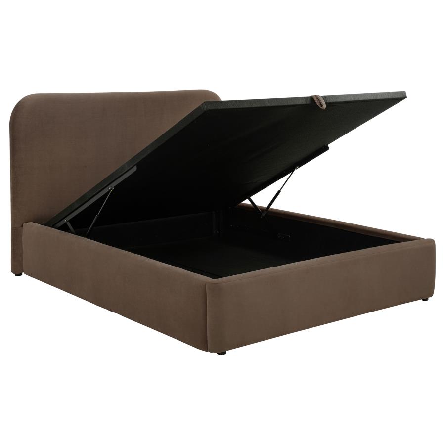 (image for) Anders Upholstered Eastern King Storage Lift Platform Bed Chocolate