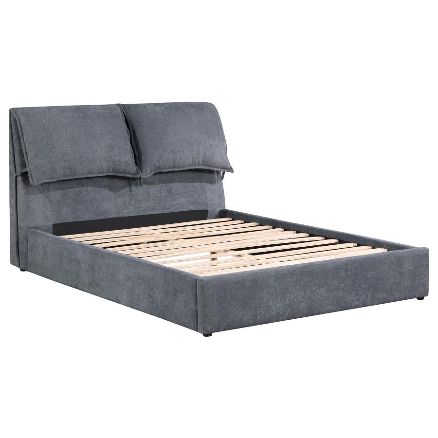 Laurel Upholstered Queen Panel Bed Dark Grey (image for) Laurel Upholstered Queen Panel Bed Dark Grey