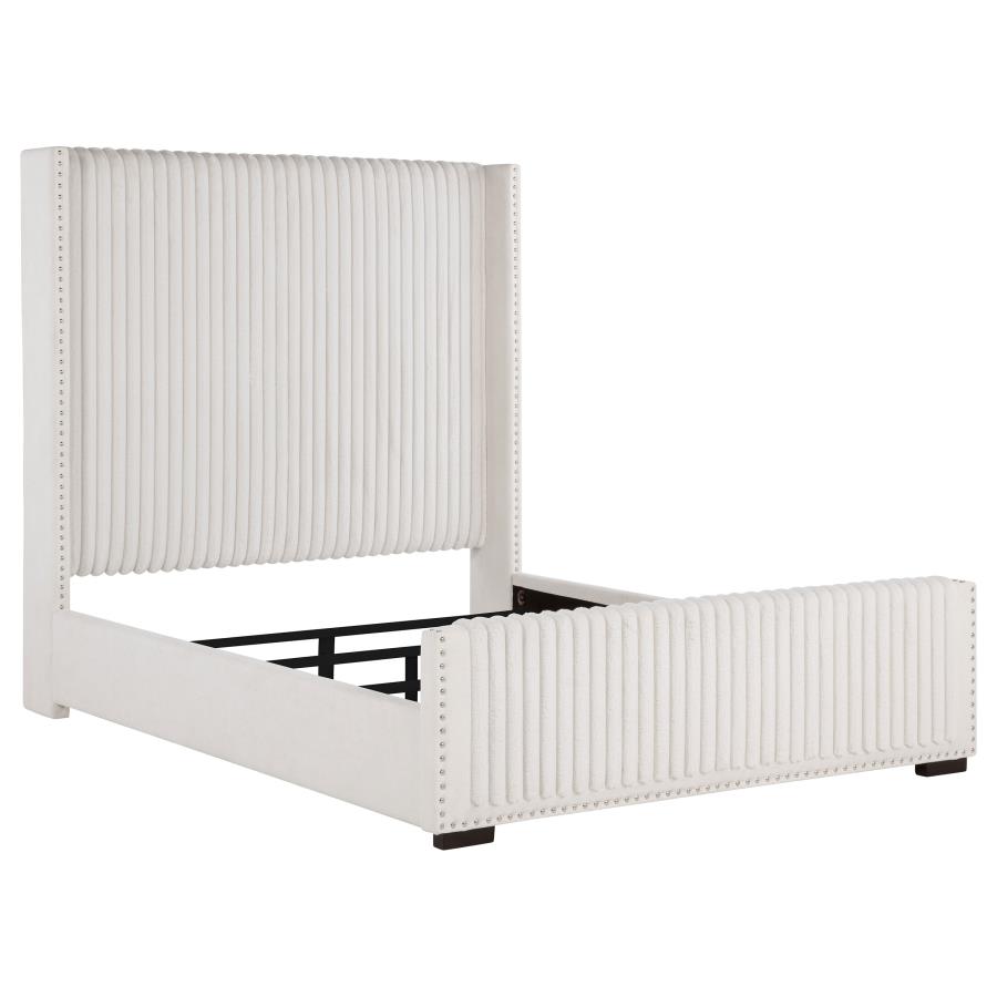 Natasha 65-inch Upholstered Queen Wingback Bed Cream (image for) Natasha 65-inch Upholstered Queen Wingback Bed Cream