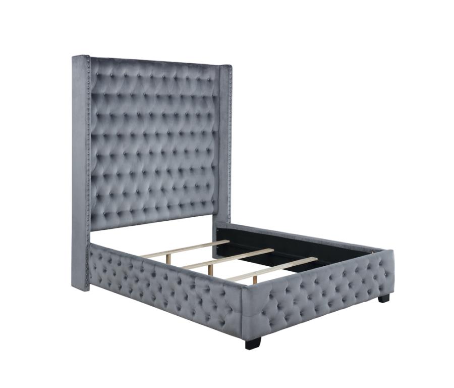 Rocori Upholstered Eastern King Wingback Bed Grey (image for) Rocori Upholstered Eastern King Wingback Bed Grey