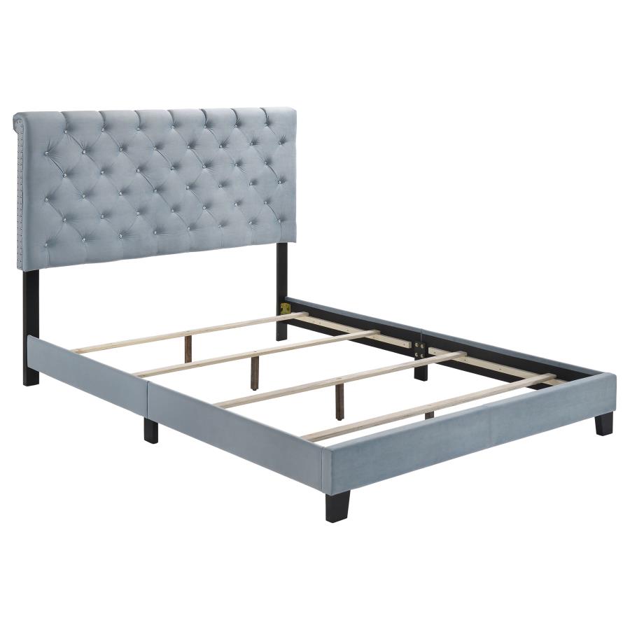Warner Upholstered Eastern King Panel Bed Slate Blue (image for) Warner Upholstered Eastern King Panel Bed Slate Blue