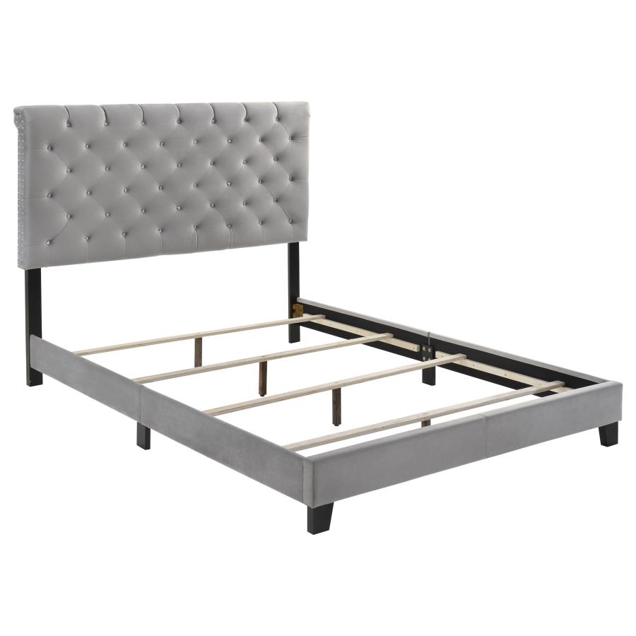 Warner Upholstered Eastern King Panel Bed Grey (image for) Warner Upholstered Eastern King Panel Bed Grey