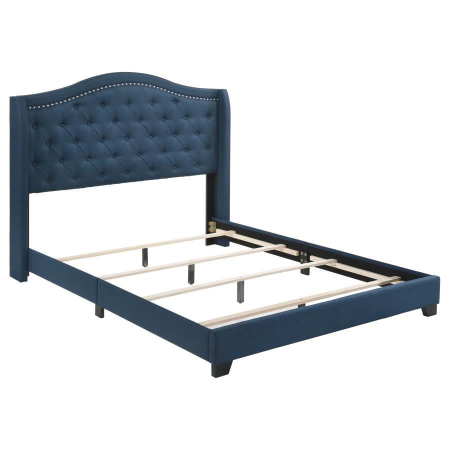 Sonoma Upholstered Eastern King Wingback Bed Blue (image for) Sonoma Upholstered Eastern King Wingback Bed Blue