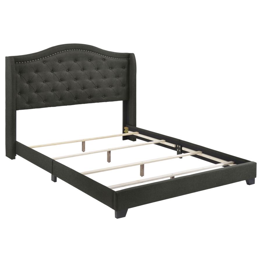 Sonoma Upholstered Eastern King Wingback Bed Grey (image for) Sonoma Upholstered Eastern King Wingback Bed Grey