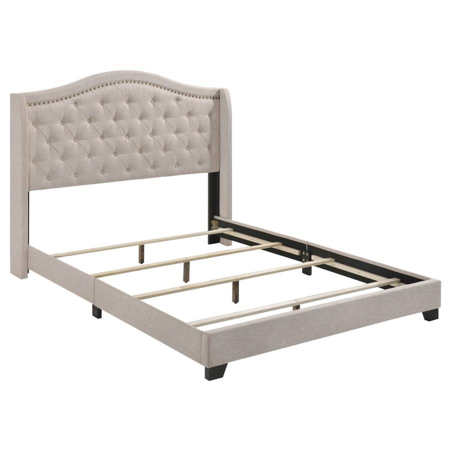 Sonoma Upholstered Eastern King Wingback Bed Beige (image for) Sonoma Upholstered Eastern King Wingback Bed Beige