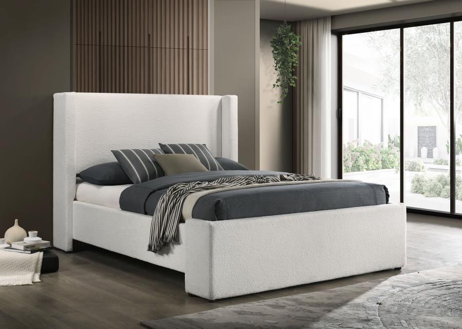 Alamosa Boucle Upholstered Eastern King Platform Bed White 