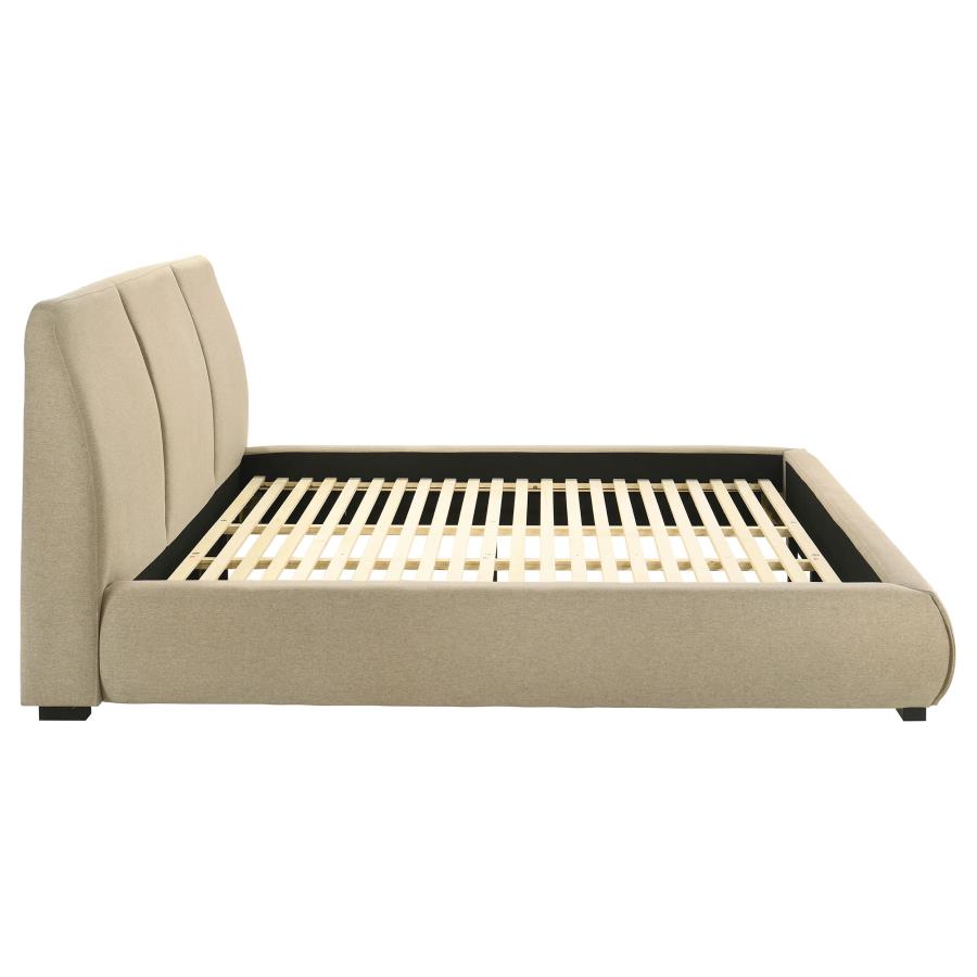 Mokena 46-inch Upholstered Eastern King Platform Bed Brown
