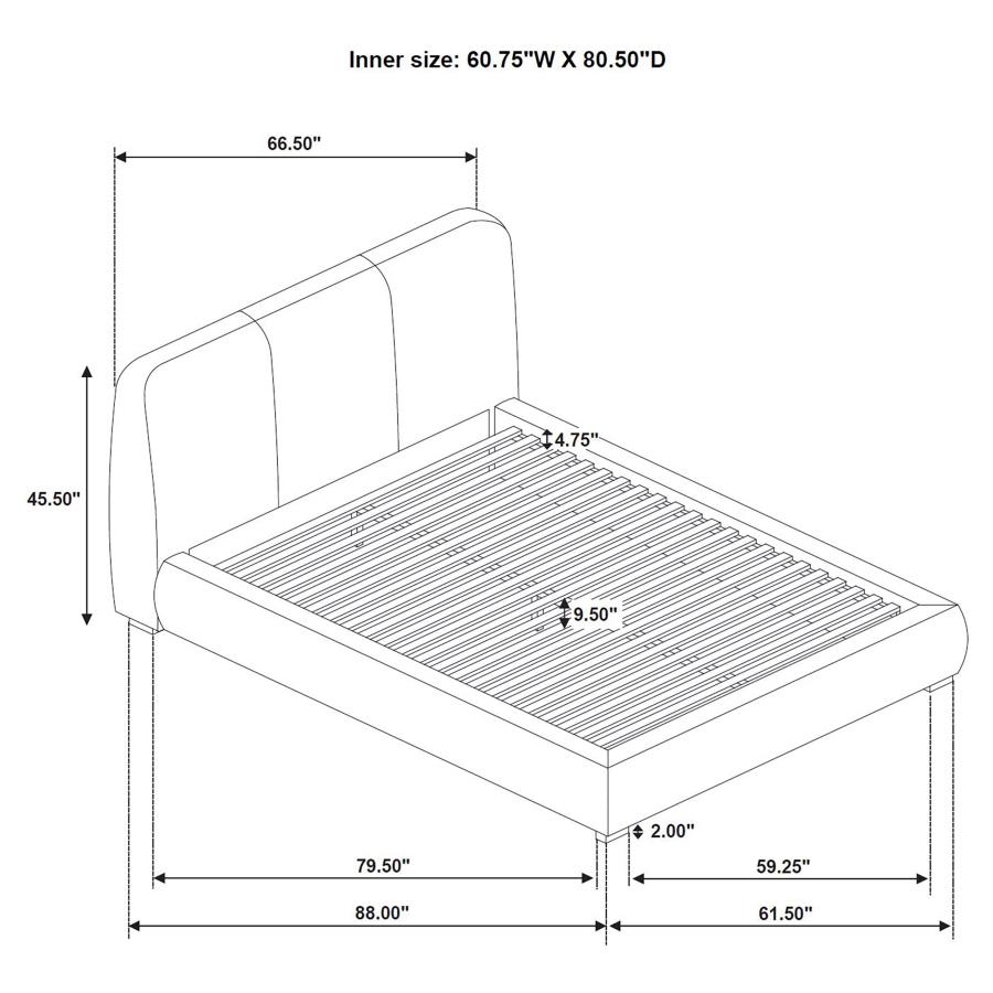 Modal Additional Images for Mokena 46-inch Upholstered Queen Platform Bed Brown