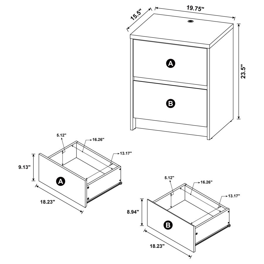 Modal Additional Images for Westpark 2-drawer Nightstand LED Lights and USB Dark Pine