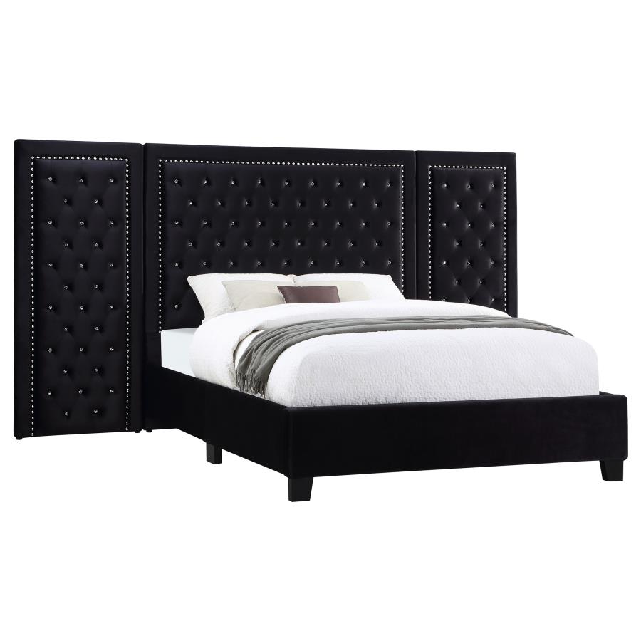 Hailey Upholstered Queen Wall Panel Bed Black (image for) Hailey Upholstered Queen Wall Panel Bed Black