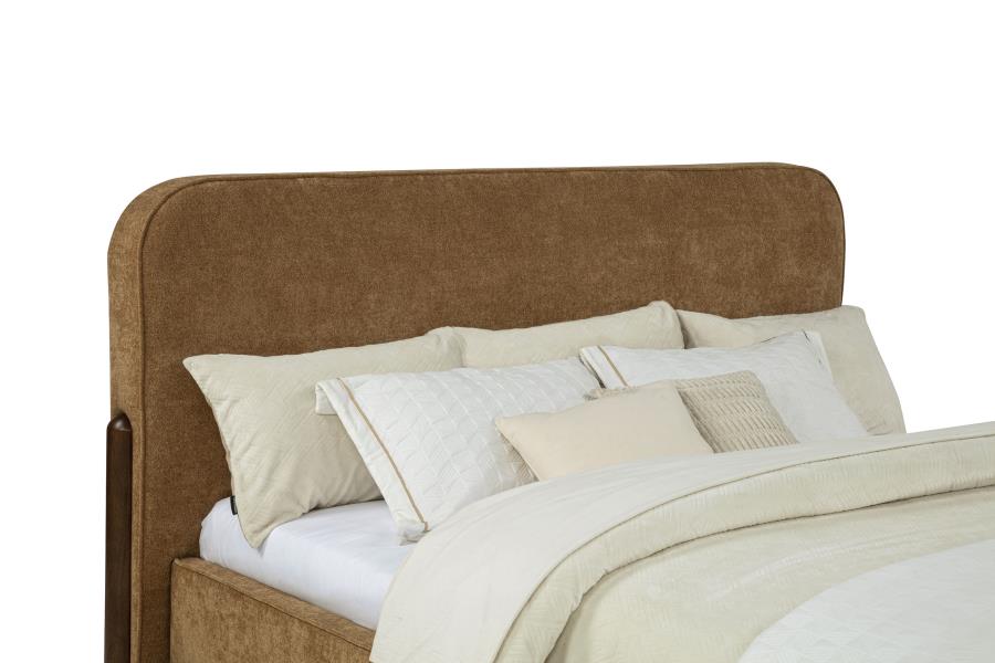 Baldacci Upholstered California King Platform Bed Curry and Walnut