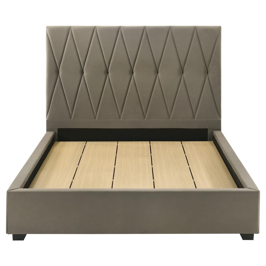 Delsea Upholstered Queen Panel Platform Bed Light Brown