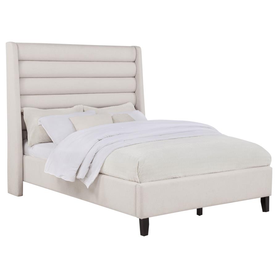 Leslie Upholstered Tufted Full Wingback Platform Bed Beige