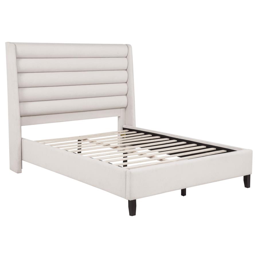 (image for) Leslie Upholstered Tufted Queen Wingback Platform Bed Beige