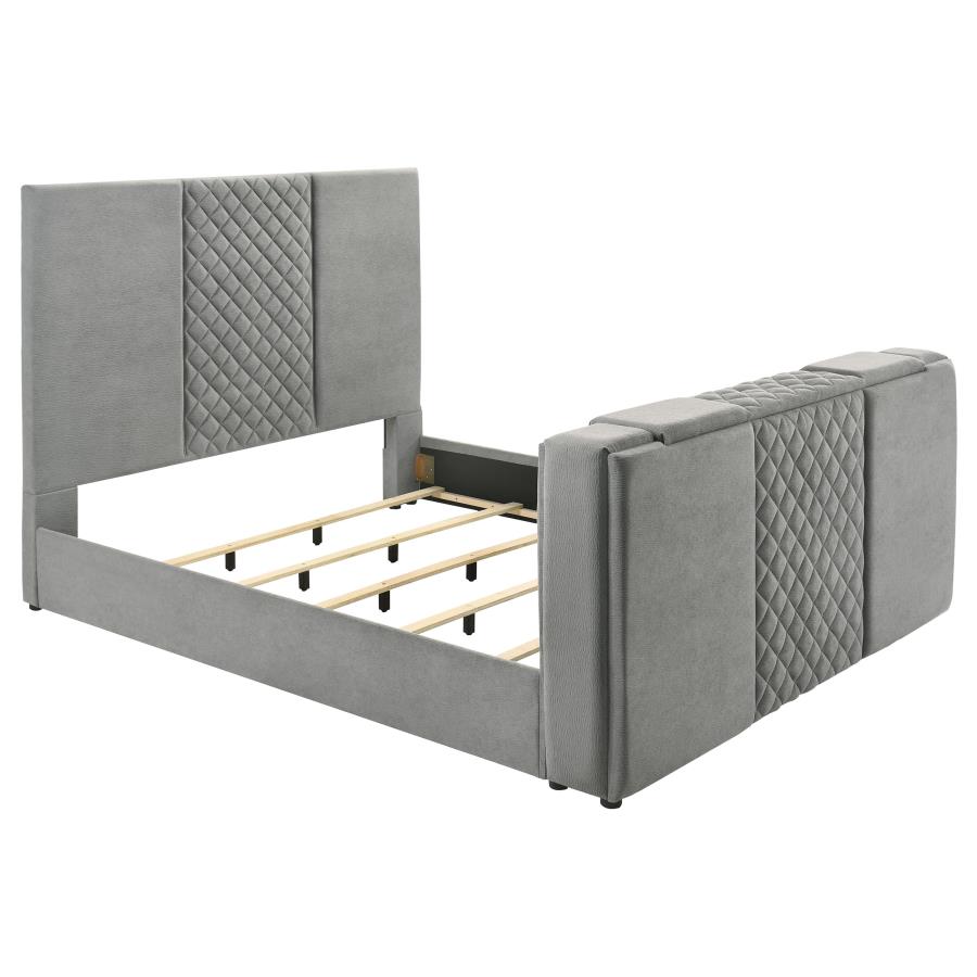 (image for) Tara 61-inch Upholstered Eastern King Panel TV Bed Grey