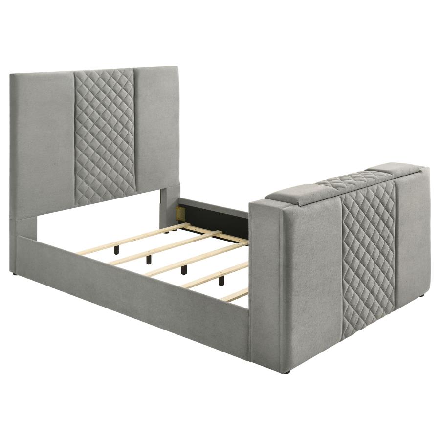 (image for) Tara 61-inch Upholstered Queen Panel TV Bed Grey