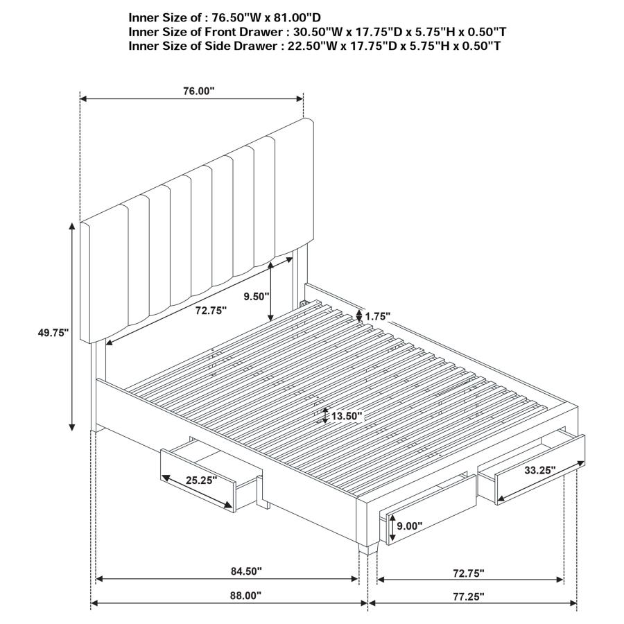 Modal Additional Images for Wheatland 4-drawer Upholstered Eastern King Storage Bed Brown
