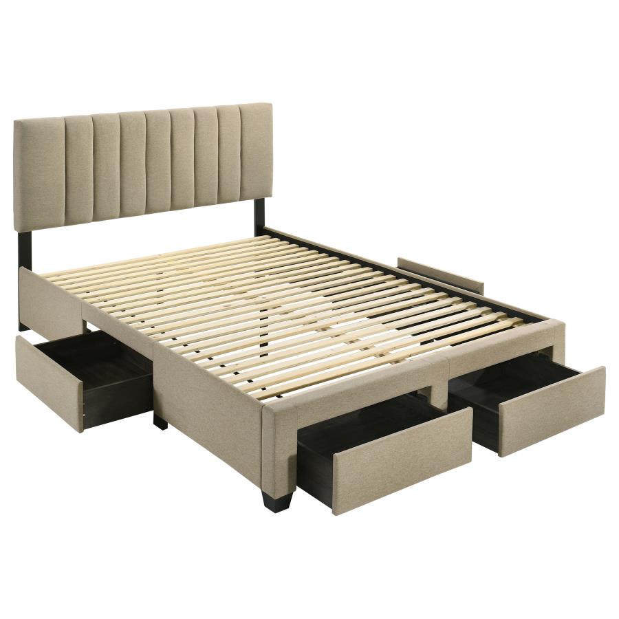 (image for) Wheatland 4-drawer Upholstered Queen Storage Bed Light Brown