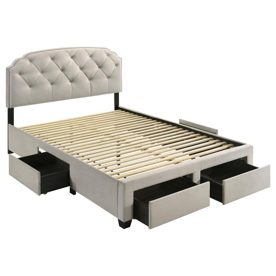 (image for) Marianna 4-drawer Upholstered Queen Storage Bed Cream