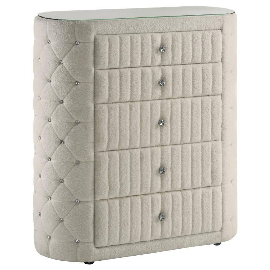 Sonya 5-piece Upholstered Eastern King Bedroom Set Ivory
