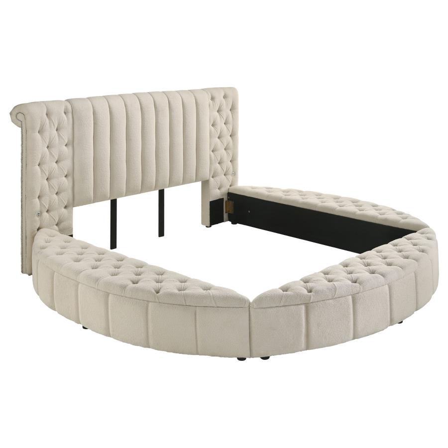 Sonya Upholstered Eastern King Round Storage Bed Ivory (image for) Sonya Upholstered Eastern King Round Storage Bed Ivory