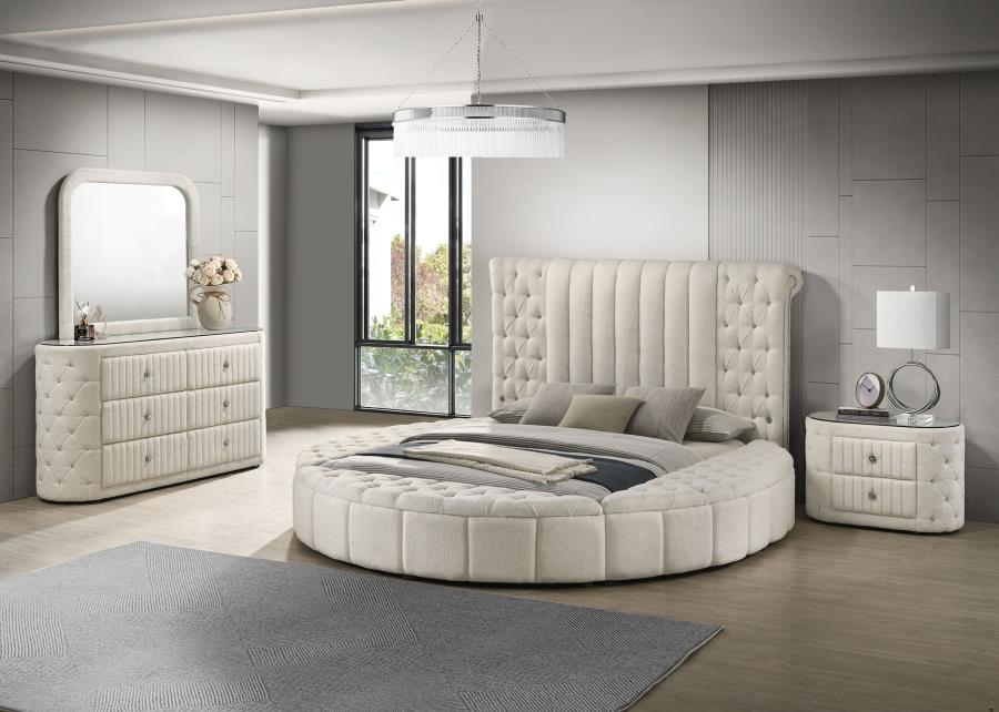 (image for) Sonya 4-piece Upholstered Queen Bedroom Set Ivory