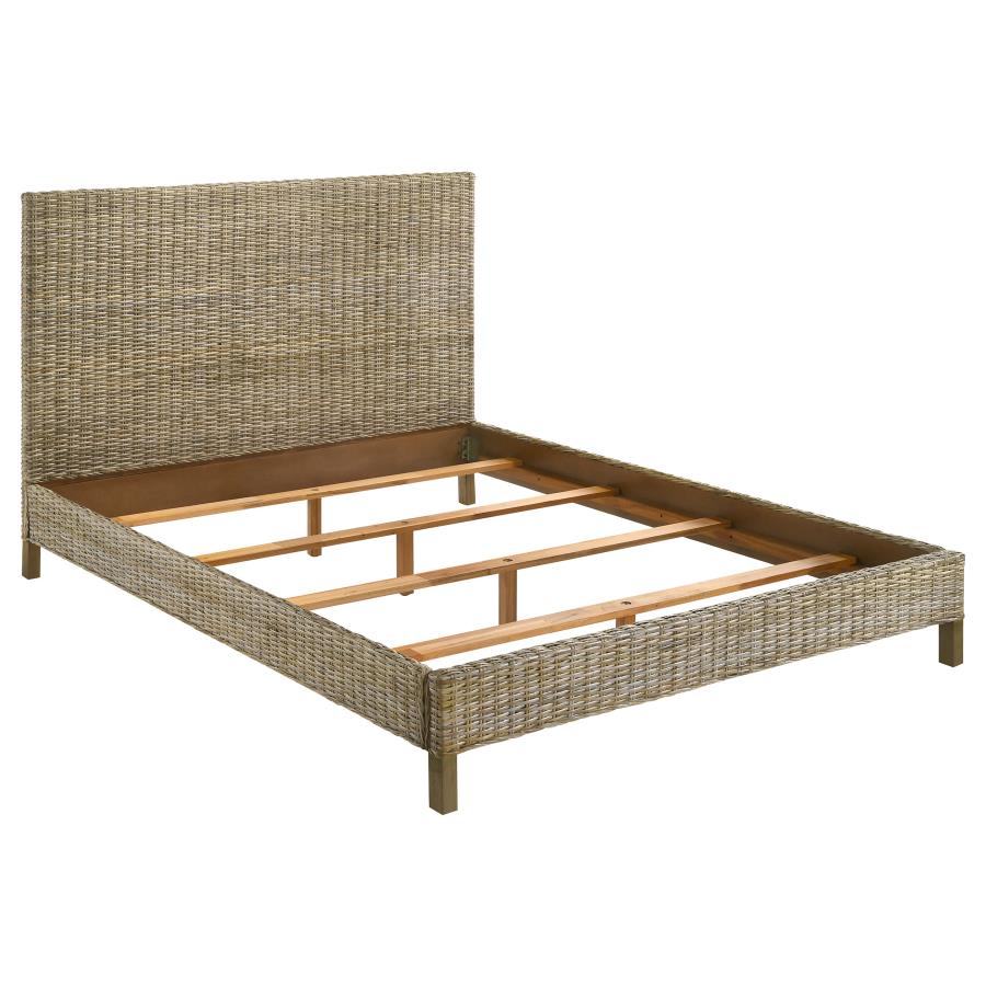 Zyla Woven Rattan Eastern King Panel Headboard Kubu Grey (image for) Zyla Woven Rattan Eastern King Panel Headboard Kubu Grey