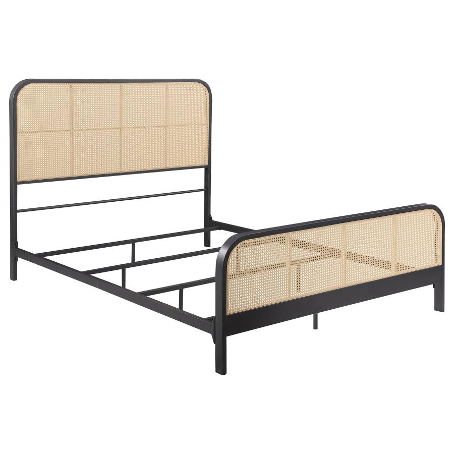 Lanewood Open Cane Webbing Metal Queen Bed Black (image for) Lanewood Open Cane Webbing Metal Queen Bed Black